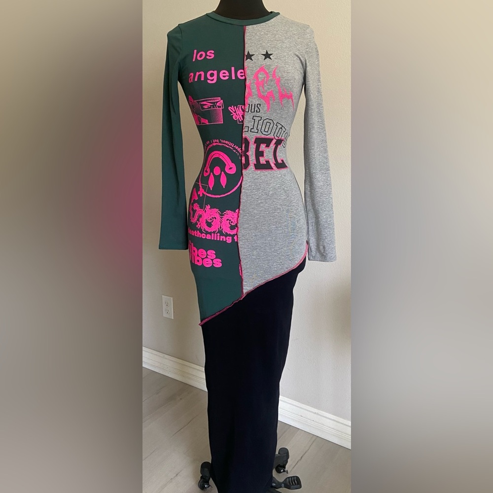 Grey combo graphic maxi dress Size S